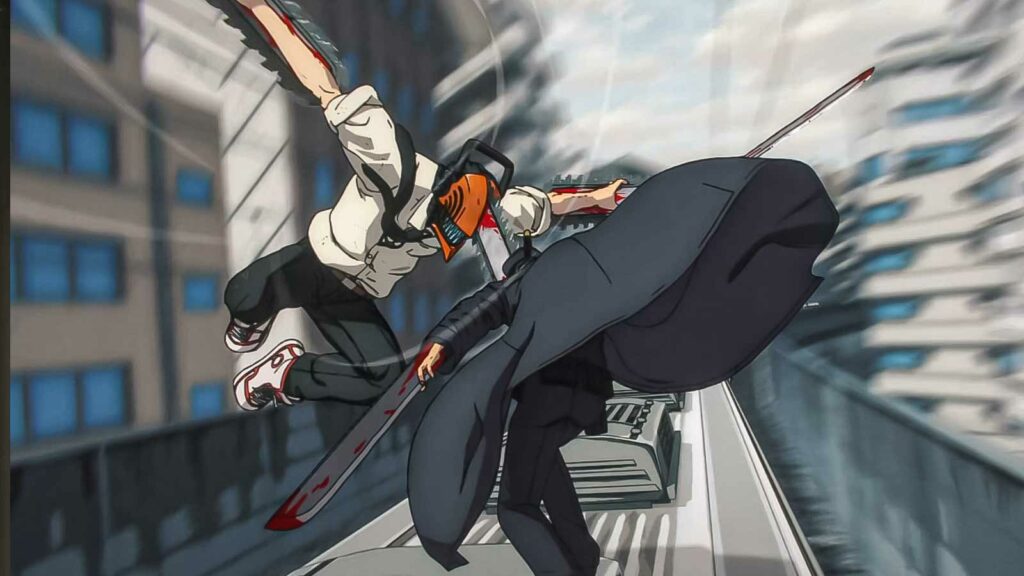 denji and katana train fight in chainsaw man episode 12