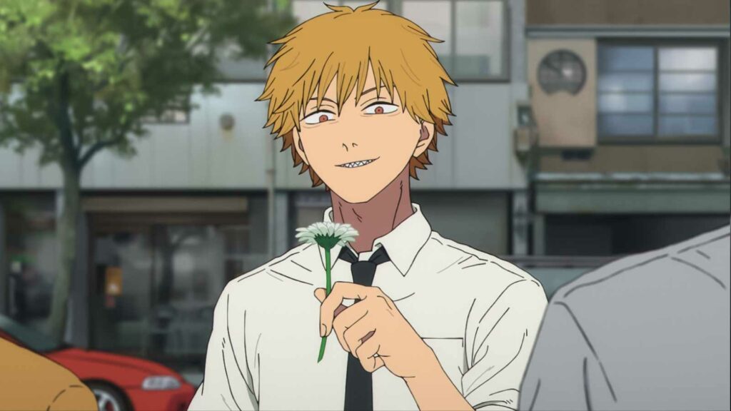 denji holding a flower in chainsaw man