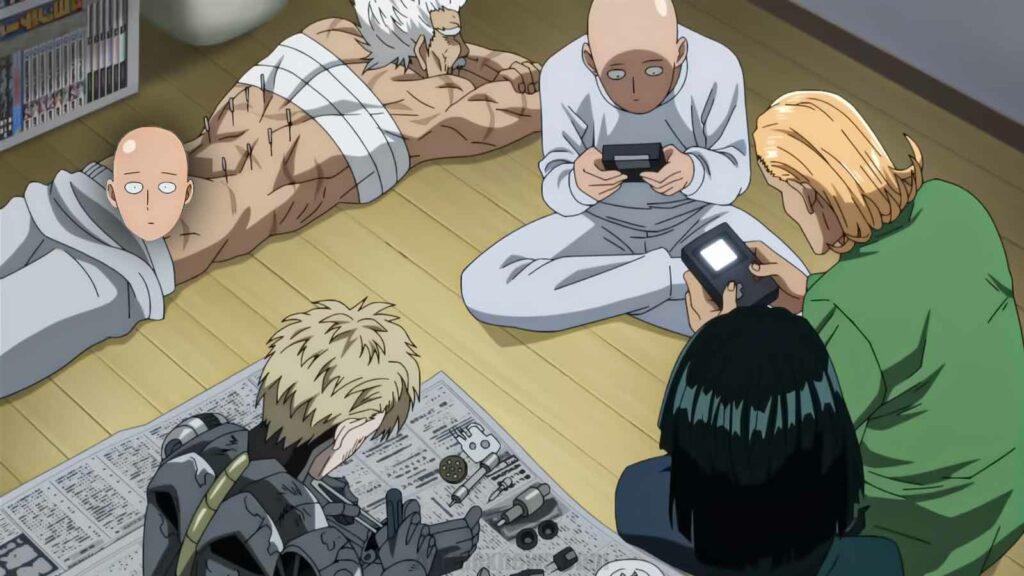 saitama and group chilling in one punch man season 3